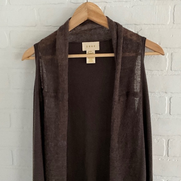 Anthropologie x Shae Knit Sweater vest Open Cardigan Brown Silk Cashmere Sz XS - Picture 3 of 12
